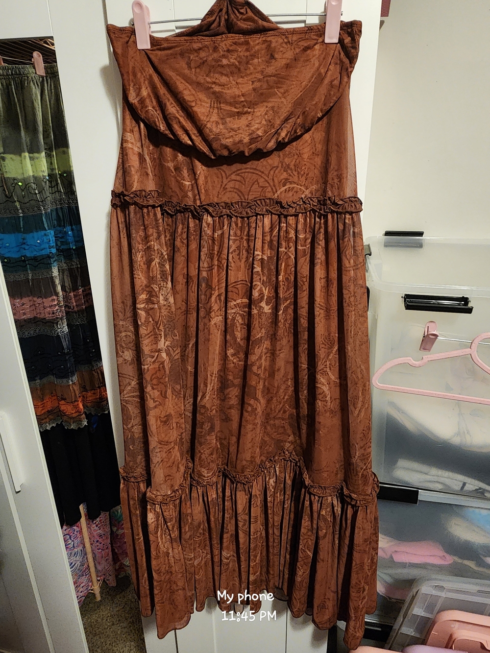 2 Piece Set.Boho Maxi Skirt in Rich Copper Brown & BRALETTE